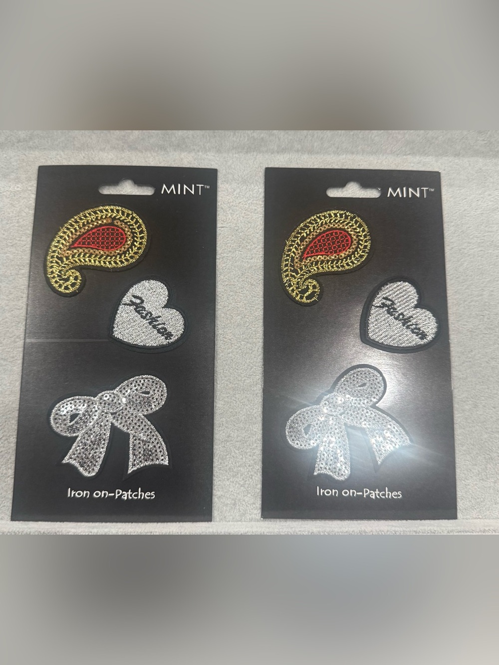 2 packs 6 patches Women’s Iron-On Patch Set bow heart silver fashion Y2K retro